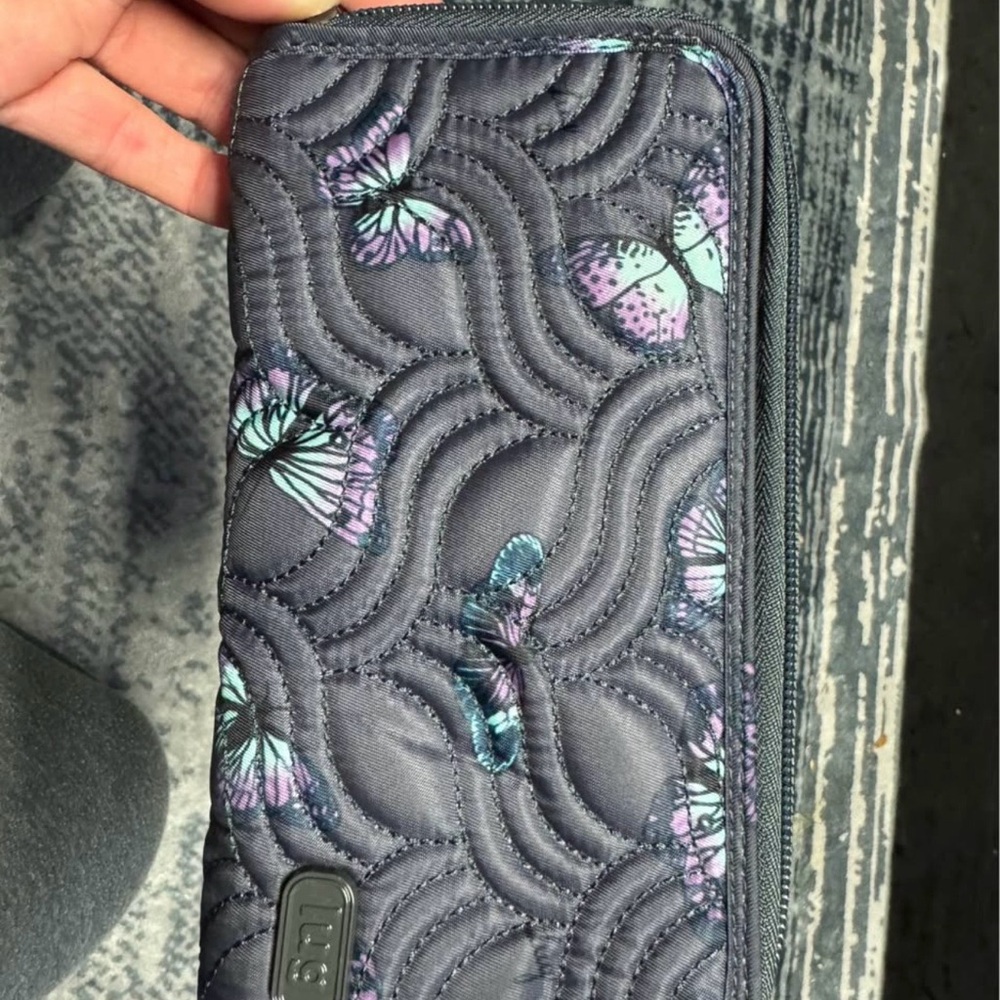 Lug Quilted Wallet with Butterfly Design - Gray and Purple